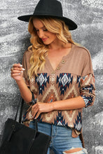 Load image into Gallery viewer, Cowgirl Charm Brown Western Print Buttoned V Neck Top
