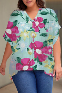 Keep Blooming Notched Neck Half Sleeve Top (multiple color options)