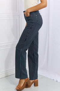 Cassidy High Waisted Tummy Control Striped Straight Jeans by Judy Blue