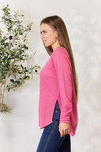 Load image into Gallery viewer, Life Is Better In Comfort Round Neck Long Sleeve Slit Top in Fuchsia
