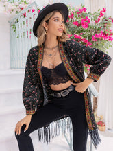 Load image into Gallery viewer, Wanderlust Whimsy Printed Fringe Detail Cardigan
