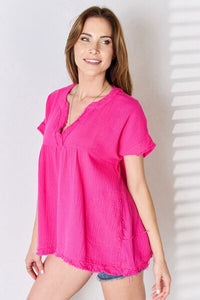 Living On Love Raw Hem Short Sleeve Top