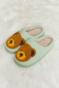 Teddy Bear Print Plush Slide Slippers (multiple color options)