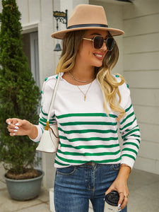 Fall On The Horizon Round Neck Shoulder Button Striped Pullover Sweater (2 color options)