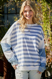 Playful Parallel Striped Dropped Shoulder Sweatshirt  (2 color options)