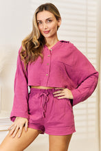 Load image into Gallery viewer, Let&#39;s Lunch and Latte Buttoned Long Sleeve Top and Shorts Set
