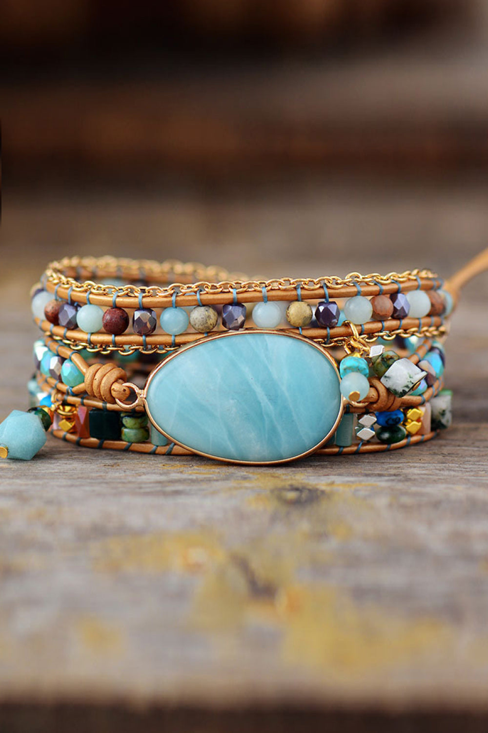 Handcrafted Natural Stone Beaded Triple Layer Bracelet