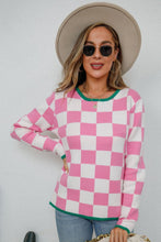 Load image into Gallery viewer, Checkmate Chic Checkered Round Neck Sweater (multiple color options)
