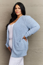 Load image into Gallery viewer, Falling For You Open Front Popcorn Cardigan in Pastel Blue
