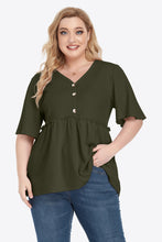 Load image into Gallery viewer, Feeling Cute Buttoned V-Neck Frill Trim Babydoll Blouse (multiple color options)
