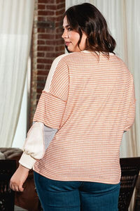 Roaming Sideways Exposed Seam Color Block Round Neck Top