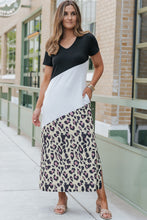 Load image into Gallery viewer, Wild Expectations Leopard Color Block V-Neck Slit Dress
