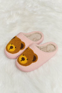 Teddy Bear Print Plush Slide Slippers (multiple color options)