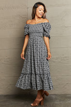 Load image into Gallery viewer, Meadow Magic Floral Lace-Up Off-Shoulder Midi Dress
