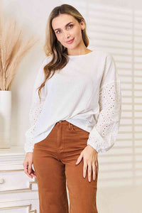 Love Me Eyelet Dropped Shoulder Round Neck Blouse