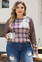 Load image into Gallery viewer, Playful Plaid Leopard Raglan Sleeve Plaid Top
