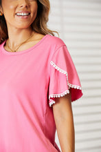 Load image into Gallery viewer, Cheeky Charm Pom-Pom Trim Flutter Sleeve Round Neck Top

