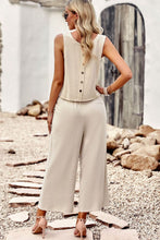 Load image into Gallery viewer, City Nights Buttoned Round Neck Tank and Wide Leg Pants Set (multiple color options)
