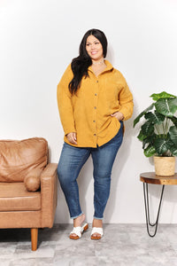 Fireside Flair Oversized Corduroy Button-Down Tunic Shirt in Mustard