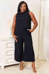 You're Worth It Buttoned Round Neck Tank and Wide Leg Pants Set