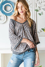 Load image into Gallery viewer, Animal Instincts Leopard Contrast V-Neck Half Sleeve Top
