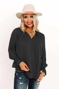 Whimsical Wanderer Swiss Dot Tie Neck Flounce Sleeve Blouse (2 color options)
