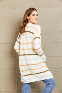 Fall is Coming Striped Rib-Knit Open Front Pocketed Cardigan