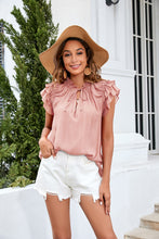 Load image into Gallery viewer, All I Want Tie Neck Ruffle Trim Blouse
