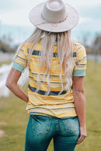 Load image into Gallery viewer, The Noon Rush Multicolored Striped Round Neck Tee Shirt
