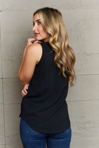 First Glance Sleeveless Neckline Slit Top in Black