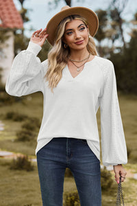 Always On Time Notched Neck Raglan Sleeve Blouse