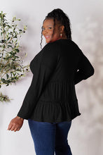 Load image into Gallery viewer, Playful Beauty Half Button Long Sleeve Ruffle Hem Top (multiple color options)
