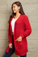 Load image into Gallery viewer, Falling For You Open Front Popcorn Cardigan in Red
