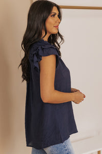 Sunkissed Sweetheart Tie-Neck Flutter Sleeve Blouse (multiple color options)