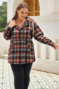 Adorable in Plaid Drawstring Plaid Quarter Button Hoodie