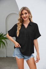 Load image into Gallery viewer, Effortless Ease Half Button Johnny Collar Blouse (Black or Blush Pink)
