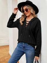 Load image into Gallery viewer, Everyday Ease Lace-Up Long Sleeve Hoodie (multiple color options)
