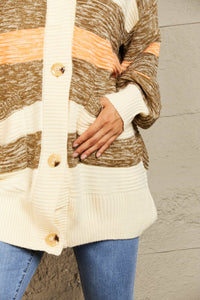 Fall Bucket List Striped Button Down Longline Cardigan with Pockets