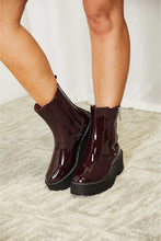 Load image into Gallery viewer, Stepping Up Side Zip Platform Boots in Wine Patent Leather
