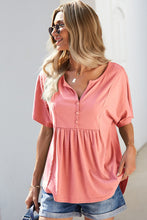 Load image into Gallery viewer, It&#39;s a Certain Thing Buttoned Notched Neck Short Sleeve Top (multiple color options)
