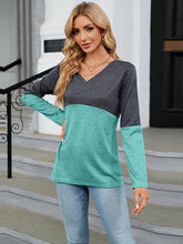 Load image into Gallery viewer, Easy Street V-Neck Long Sleeve Two-Tone Top
