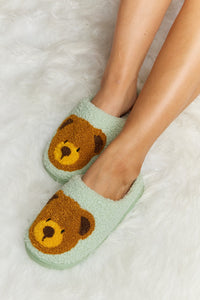 Teddy Bear Print Plush Slide Slippers (multiple color options)