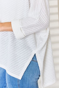 Sweet Talk Waffle Knit V-Neck Long Sleeve Slit Top