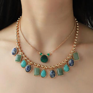 Jewel Harmony Geometric Alloy Double-Layered Necklace (2 color options)