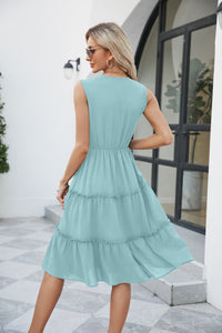 Resort Mode Contrast V-Neck Sleeveless Tiered Dress  (multiple color options)