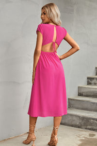 Pink-a-Boo Tie Back Cutout Round Neck Split Dress