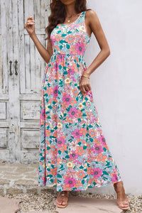 Beauty & Blooms Round Neck Sleeveless Maxi Dress with Pockets