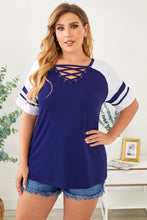 Load image into Gallery viewer, Knock It Out of the Park Contrast Crisscross Tee Shirt - Plus Size (multiple color options)
