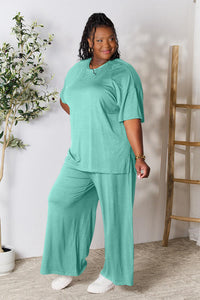 All About Comfort Round Neck Slit Top and Pants Set (multiple color options)