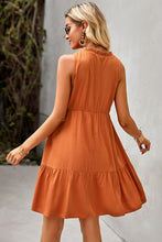 Load image into Gallery viewer, Dinner At Sunset Tie Neck Tiered Dress with Decorative Buttons (2 color options)
